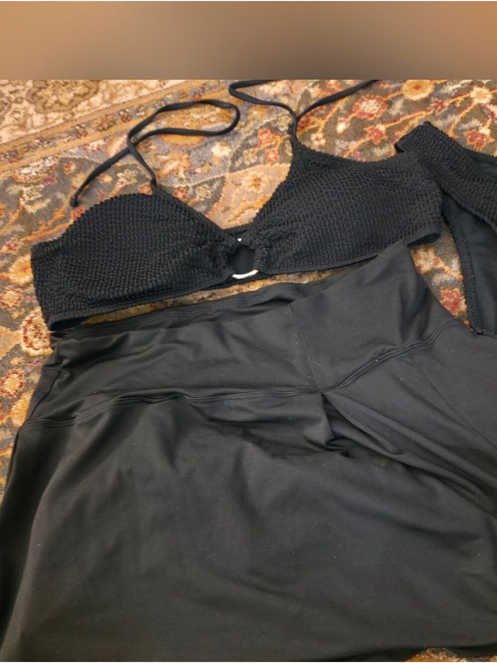 4/$25 Deal! Black Textured Bikini Top and Black Swim Bottoms And Skirt